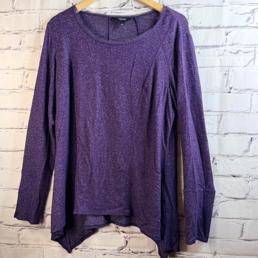 Simply Vera Wang‎ Plum Knit Top Tunic L Asymmetrical Hem Long Sleeve Work Casual